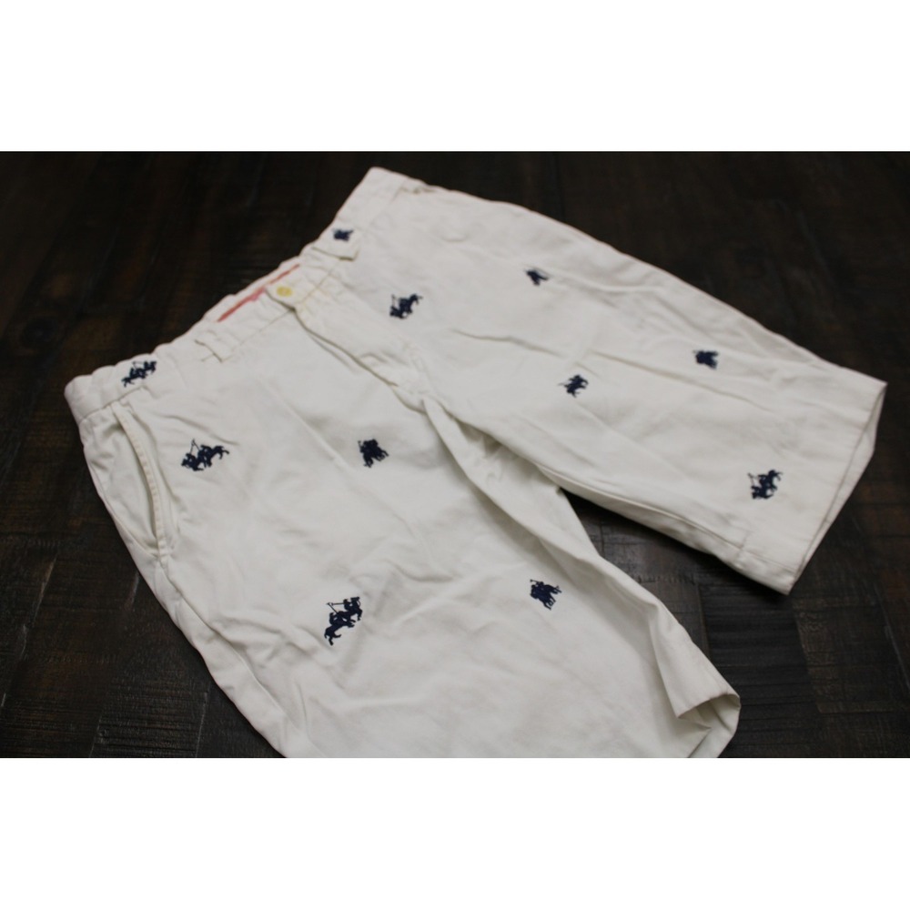 VTG AOP Polo By Ralph Lauren Shorts Mens 33 White Pony Embroidered Chino 11 Inch